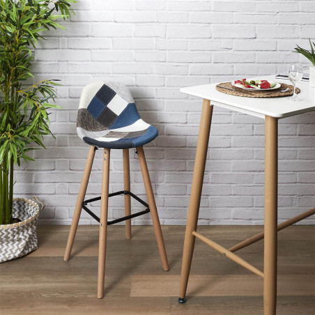 Lot de 2 Tabourets Patchwork Bleu et Gris - DAMIER
