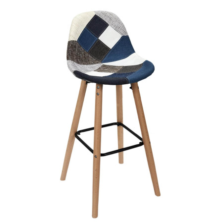 Lot de 2 Tabourets Patchwork Bleu et Gris - DAMIER