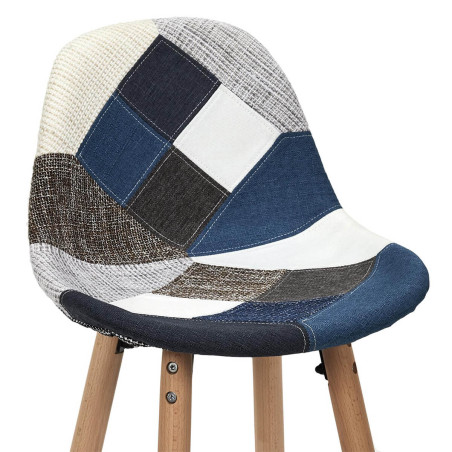 Lot de 2 Tabourets Patchwork Bleu et Gris - DAMIER