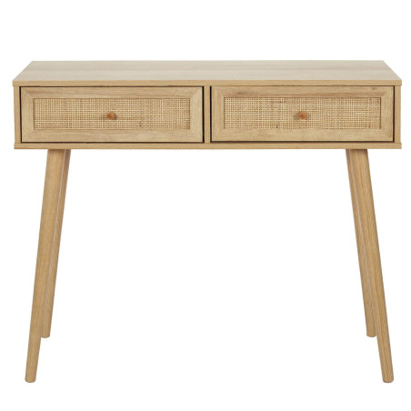 Console 2 tiroirs effet bois et façades rotin - MAYRO