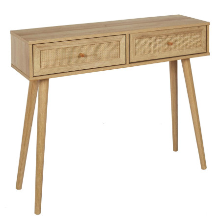 Console 2 tiroirs effet bois et façades rotin - MAYRO