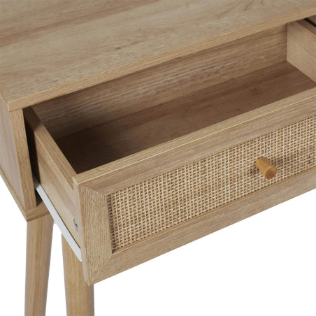 Console 2 tiroirs effet bois et façades rotin - MAYRO