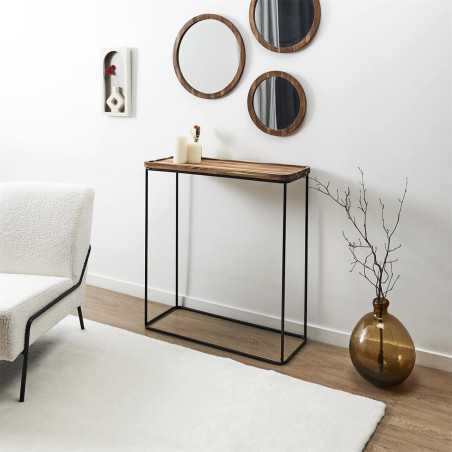 Console en métal filaire et plateau en acacia - LIVIA
