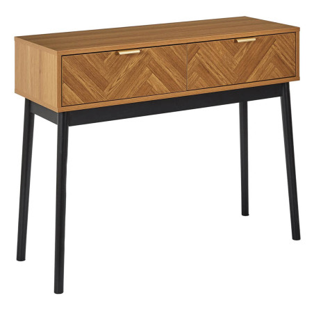 Console 2 tiroirs aspect bois décor chevrons piétement noir - SIXIA