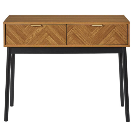 Console 2 tiroirs aspect bois décor chevrons piétement noir - SIXIA