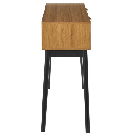 Console 2 tiroirs aspect bois décor chevrons piétement noir - SIXIA