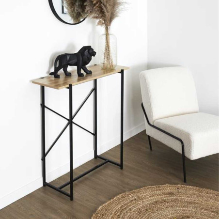 Console simple plateau métal et aspect bois - DARON