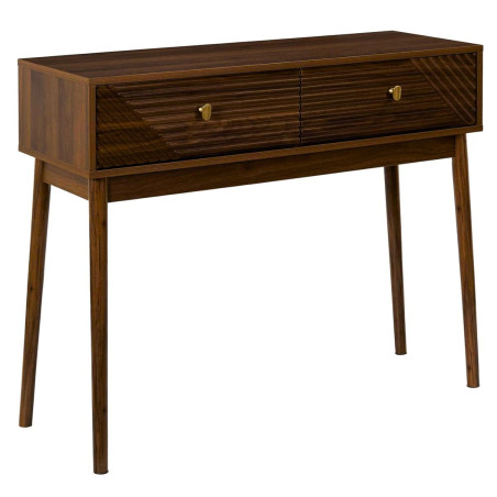 Console 2 tiroirs bois et MDF pieds en pin teinté chêne foncé - COTELE