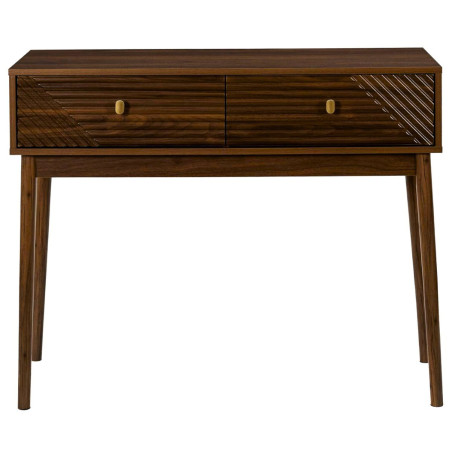 Console 2 tiroirs bois et MDF pieds en pin teinté chêne foncé - COTELE