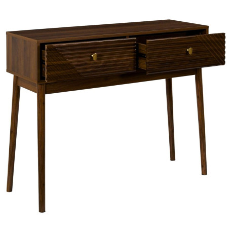 Console 2 tiroirs bois et MDF pieds en pin teinté chêne foncé - COTELE