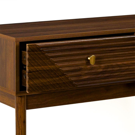 Console 2 tiroirs bois et MDF pieds en pin teinté chêne foncé - COTELE