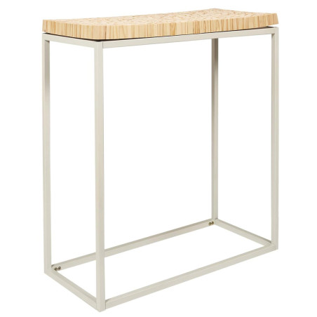 Console avec plateau rondins de bois et piétement métal blanc - FREIN