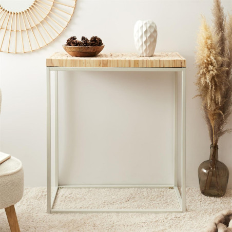Console avec plateau rondins de bois et piétement métal blanc - FREIN