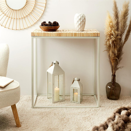 Console avec plateau rondins de bois et piétement métal blanc - FREIN