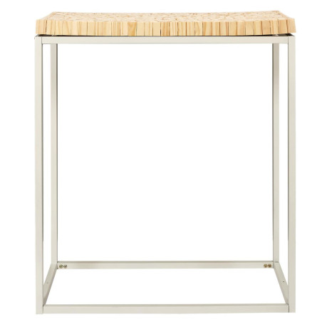 Console avec plateau rondins de bois et piétement métal blanc - FREIN