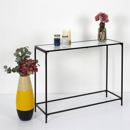 Console noire plateau en verre texturé - GLARO