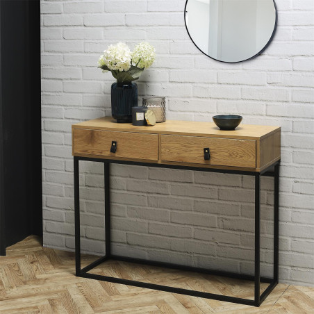 Console 2 tiroirs aspect bois et pieds métal - ARION