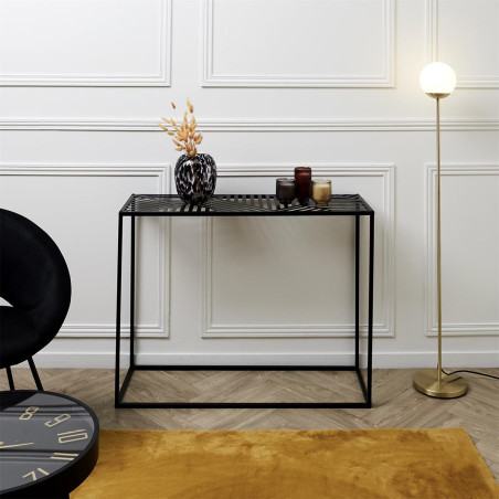 Console en métal noir à plateau motifs géométriques - VANIE
