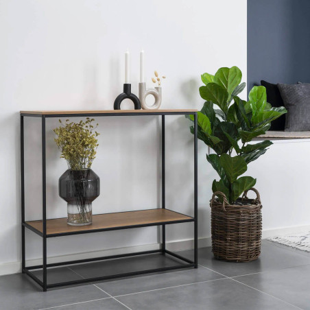 Console acier noir et plateau bois naturel - VOLIO