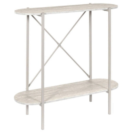 Console 2 niveaux en métal laqué beige plateaux aspect pierre - BRIGS