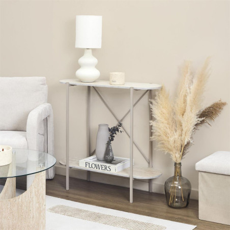Console 2 niveaux en métal laqué beige plateaux aspect pierre - BRIGS