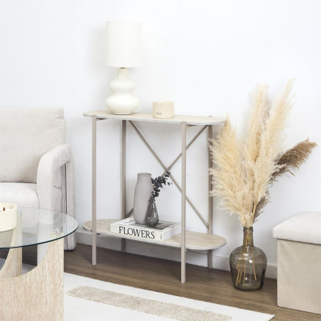 Console 2 niveaux en métal laqué beige plateaux aspect pierre - BRIGS