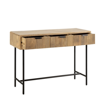Console 3 tiroirs en manguier massif et métal laqué noir - MELKOR