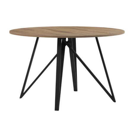 Table ronde 130cm en mélaminé chêne moyen pieds métal noir - URIELLOR