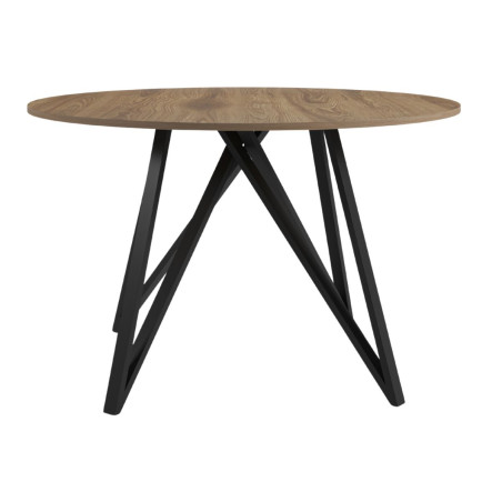 Table ronde 130cm en mélaminé chêne moyen pieds métal noir - URIELLOR