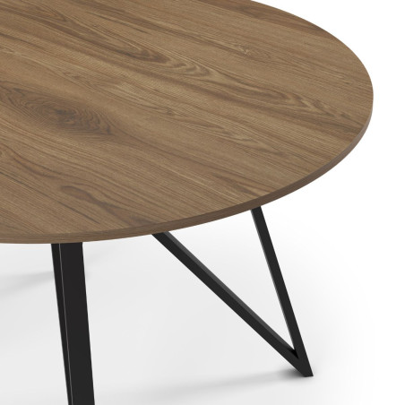 Table ronde 130cm en mélaminé chêne moyen pieds métal noir - URIELLOR