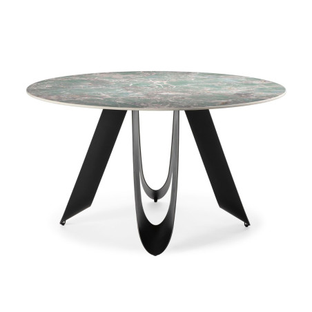 Table de repas design 134 cm plateau céramique marbre vert-LEILOR