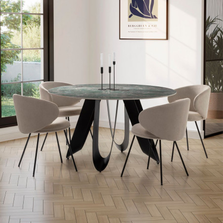 Table de repas design 134 cm plateau céramique marbre vert-LEILOR