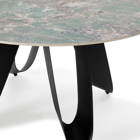 Table de repas design 134 cm plateau céramique marbre vert-LEILOR