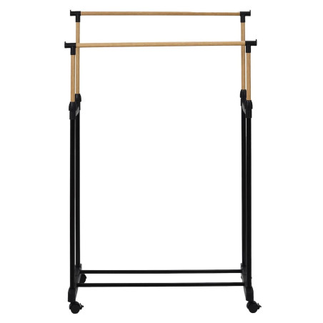 Portant double hauteur ajustable sur roulettes noir et effet bois