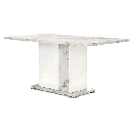 Table repas 160cm pied central laqué blanc et imitation marbre - ETOLISOR