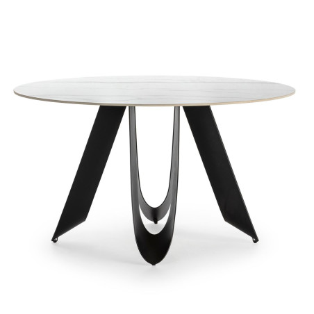 Table de repas design 134 cm plateau céramique marbre blanc- LEILOR