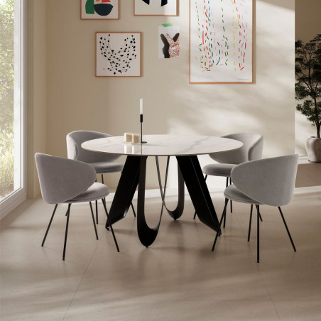 Table de repas design 134 cm plateau céramique marbre blanc- LEILOR