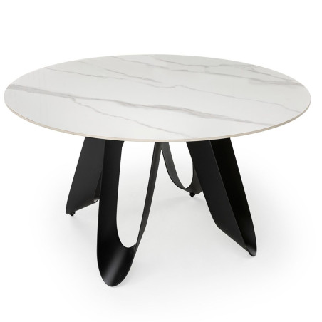Table de repas design 134 cm plateau céramique marbre blanc- LEILOR