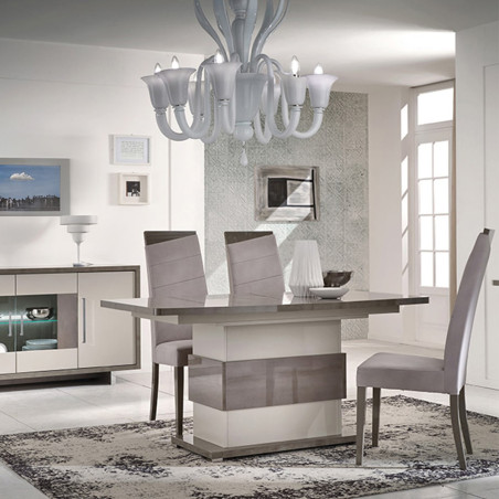 Table allongeable 160-200cm gris métallisé et gris mat pied central - AUXIA
