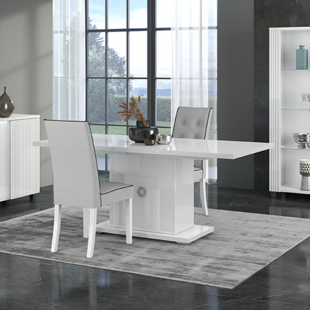Table repas allongeable 160-200cm laquée blanche - MARYSE