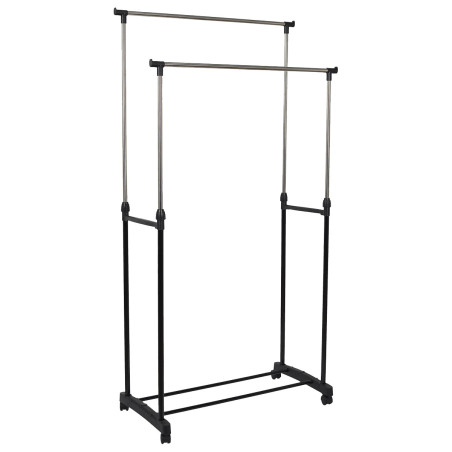 Portant Double sur Roulettes Hauteur Réglable Noir et Chrome - NEHOR