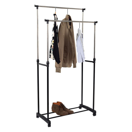 Portant Double sur Roulettes Hauteur Réglable Noir et Chrome - NEHOR