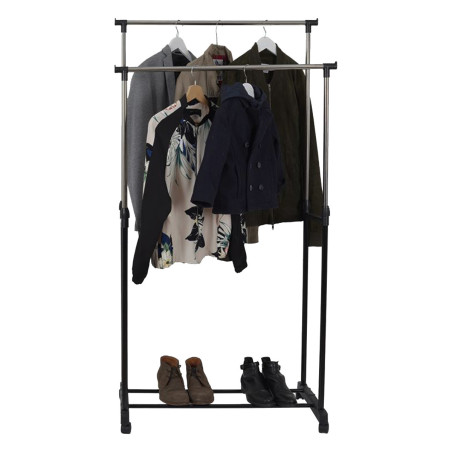 Portant Double sur Roulettes Hauteur Réglable Noir et Chrome - NEHOR
