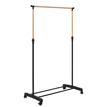 Portant hauteur ajustable sur roulettes noir et effet bois