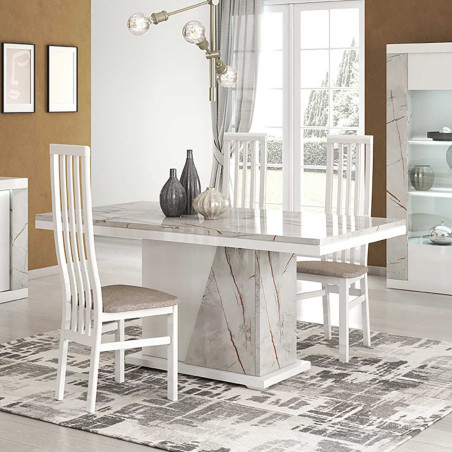 Table repas pied central blanc et aspect marbre - EROSA