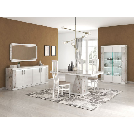 Table repas pied central blanc et aspect marbre - EROSA