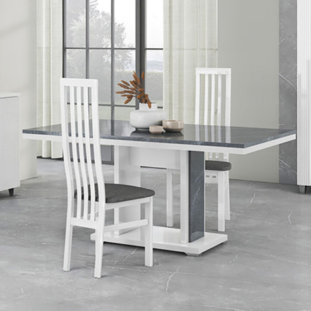 Table repas 160 cm effet pierre, pied central ouvert - MARYSE
