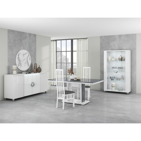 Table repas 160 cm effet pierre, pied central ouvert - MARYSE