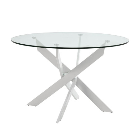 Table ronde 120 cm en verre et pieds métal blanc - RITIO