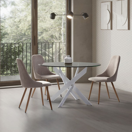 Table ronde 120 cm en verre et pieds métal blanc - RITIO